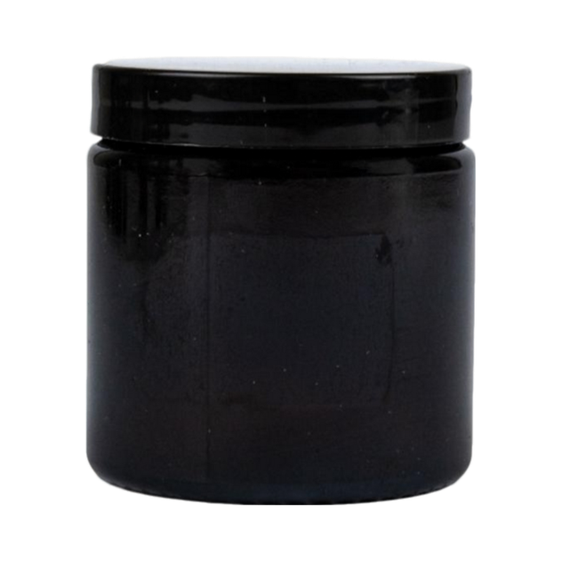 Pot en verre ambré et couvercle noir