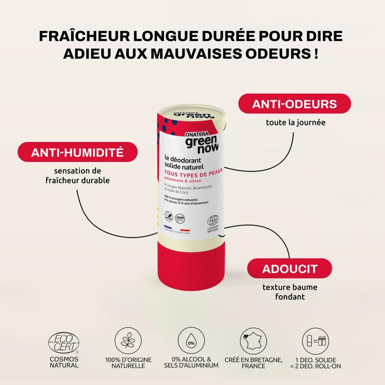 Le Déodorant Solide Naturel Tous Types de Peaux Palmarosa & Citron