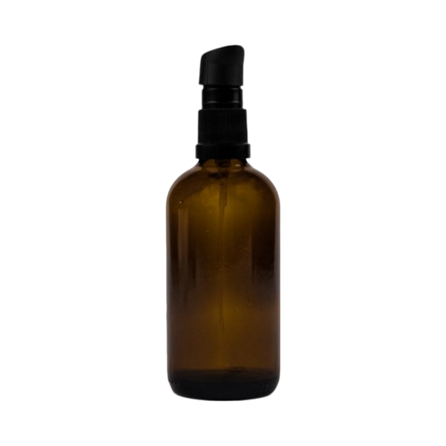 Flacon en verre ambré et pompe crème noire