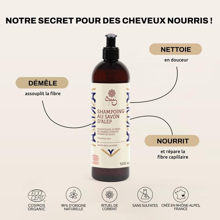 Shampoing Bio au savon d'Alep, cheveux secs