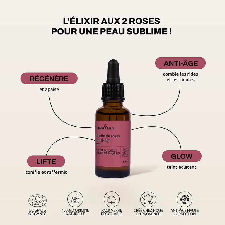 Huile Visage Anti-Âge Global Rose Musquée & Rose de Damas Bio