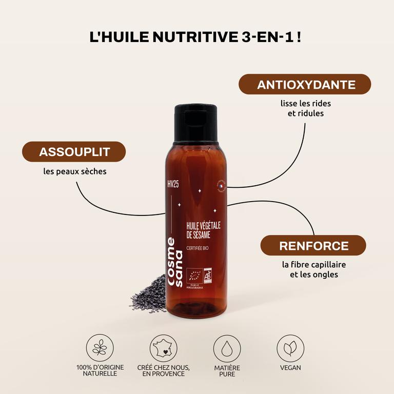 Huile Végétale de Sésame Désodorisé Bio