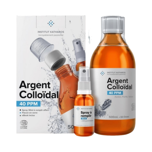 Argent colloïdal 40 ppm 500ml + spray 30 ml à remplir